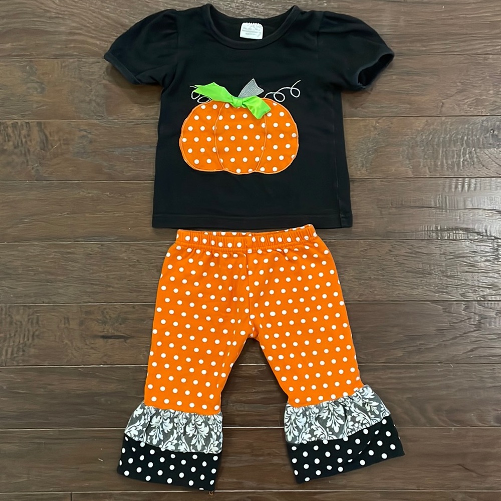 Halloween Pumpkin Bell Bottom Outfit Girl 12M